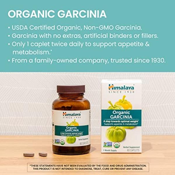 Himalaya Organic Garcinia Cambogia Herbal Supplement, Appetite Support, Lipid Metabolism, Weight Support, USDA Organic, Non-GMO, Vegan, 600 mg, 60 Plant-Based Caplets, 2 Pack