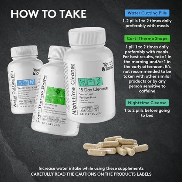 Youth & Tonic Sculpt Shred Cleanse Detox 3X Weight Loss Pills: Appetite Suppressant, Fat Burner, Energy Booster & Nighttime Cleanse for Diet – 120 Pills
