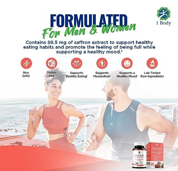 1 Body Saffron Extract Supplement, 88.5 mg Safranal, Antioxidant and Mood Support, Vegetarian Capsules