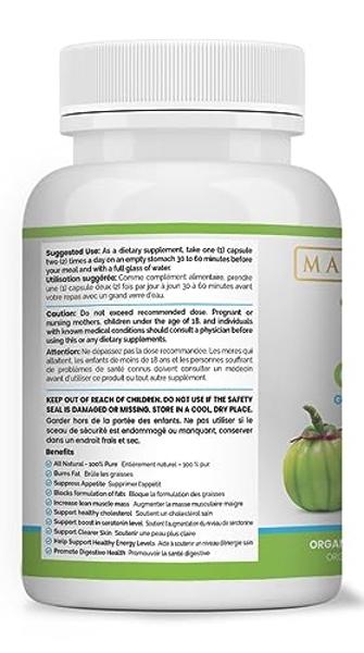 Maximum Slim 100% Pure Garcinia Cambogia Supplement - HCA Extract - Weight Support Formula for Men & Women - Non-GMO, Gluten Free - 60 Capsules