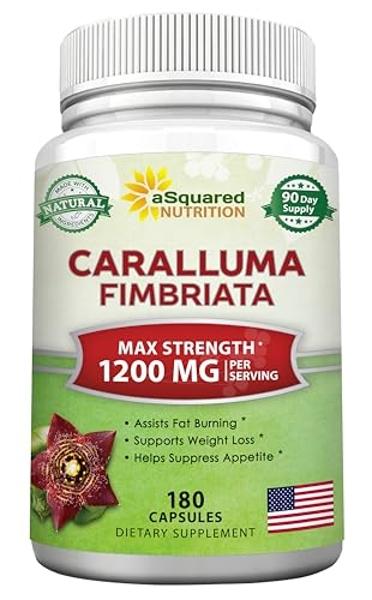 aSquared Nutrition Caralluma Fimbriata 1200mg - 180 Capsules, Natural Extract Weight Loss Diet Pill Supplements, Plant Root Appetite Suppressant & Pure Energy Booster, Max Strength
