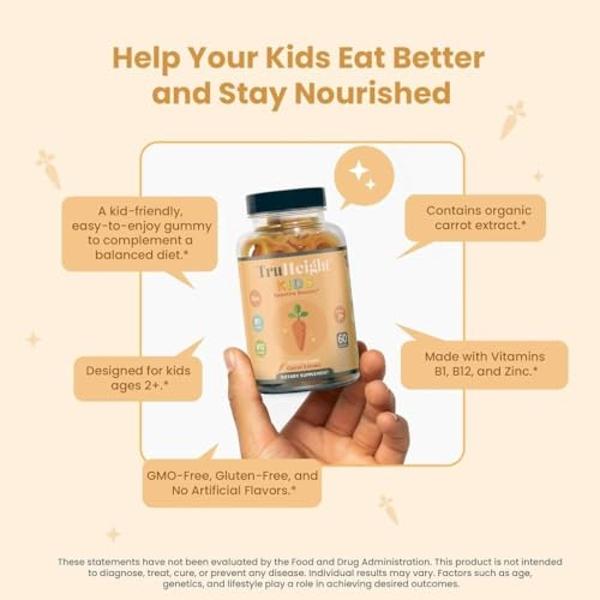 TruHeight Kids Appetite Booster Gummies (Ages 2+) All Natural Toddler, Kids & Teens Appetite Stimulant to Eat More - Weight Gain Supplements - Vitamins for Underweight Children - P