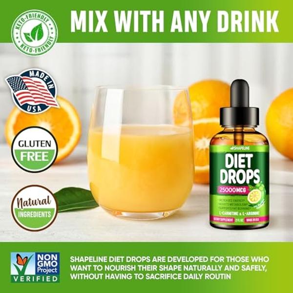 SHAPELINE Diet Drops - Appetite Suppressant for Women & Men - Made in The USA - Natural Metabolism Booster - Diet Drops with Garcinia Cambogia, L-Arginine & L-Glutamine 2 Fl Oz