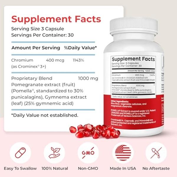 Advanced Glucose Discovery for Sugar Watchers, with Gymnema Sylvestre, Patented Pomegranate Supplement, Crominex 3+, for Glucose Metabolism Wellness - All Natural, Non-GMO - 90 Veg