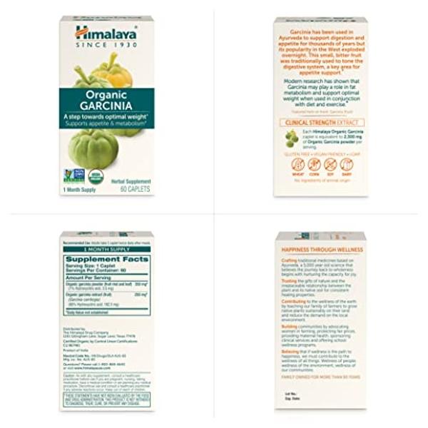 Himalaya Organic Garcinia Cambogia Herbal Supplement, Appetite Support, Lipid Metabolism, Weight Support, USDA Organic, Non-GMO, Vegan, 600 mg, 60 Plant-Based Caplets, 2 Pack