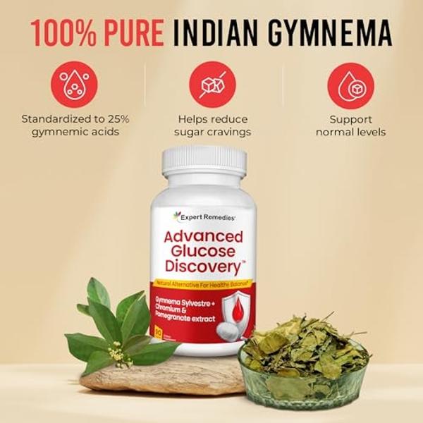 Advanced Glucose Discovery for Sugar Watchers, with Gymnema Sylvestre, Patented Pomegranate Supplement, Crominex 3+, for Glucose Metabolism Wellness - All Natural, Non-GMO - 90 Veg