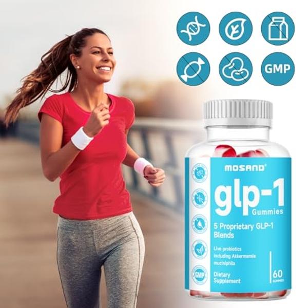 MOSAND GLP-1 Probiotic Gummies, GLP-1 Supplement with Akkermansia Probiotic, Berberine, No Sugar Added for Gut & Digestion Health,Strawberry Flavor-60 Gummies