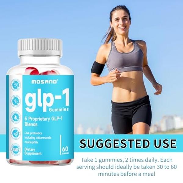 MOSAND GLP-1 Probiotic Gummies, GLP-1 Supplement with Akkermansia Probiotic, Berberine, No Sugar Added for Gut & Digestion Health,Strawberry Flavor-60 Gummies
