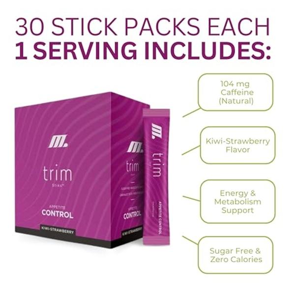 Youngevity Official Trim Stiks - Kiwi-Strawberry - Support Energy & Focus with Mood Boost - Bioperine & Theobromine Energy Powder - Appetite Support (30 Sticks)