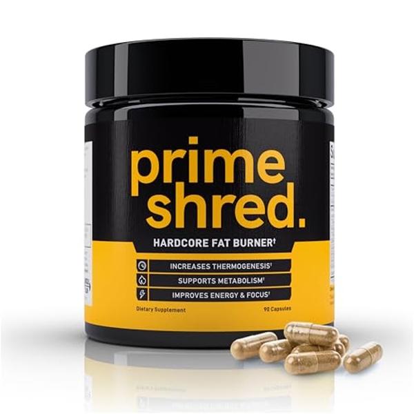 PrimeShred: Fat Burner for Men, Natural Appetite Suppressant, Thermogenic Workout Metabolism Booster & Energy Supplement, Weight Management w/Green Tea, Caffeine L-Carnitine, Vegan