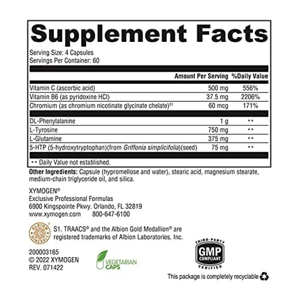 XYMOGEN Appe-Curb - Support to Help Combat Cravings - Chromium, DL-Phenylalanine, L-Glutamine, Vitamin B6 + 5-HTP for Healthy Metabolism, Mood & Appetite Support (240 Capsules)