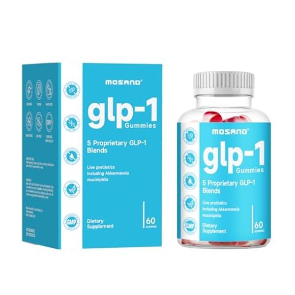 MOSAND GLP-1 Probiotic Gummies, GLP-1 Supplement with Akkermansia Probiotic, Berberine, No Sugar Added for Gut & Digestion Health,Strawberry Flavor-60 Gummies