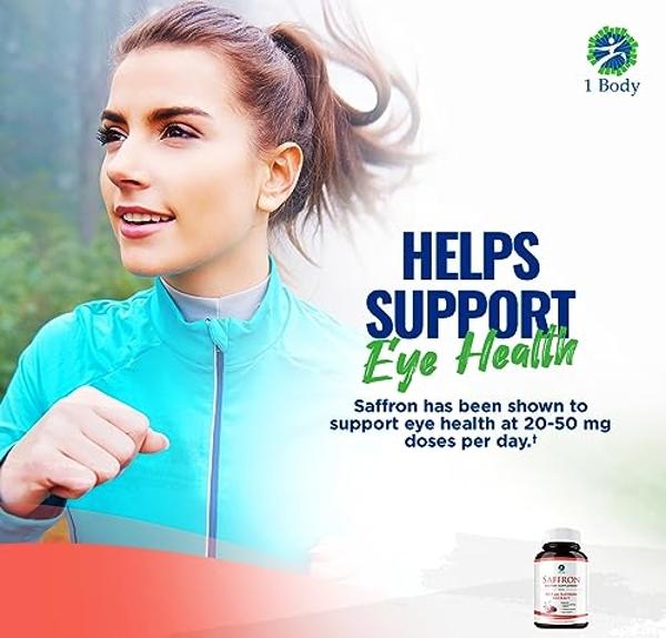1 Body Saffron Extract Supplement, 88.5 mg Safranal, Antioxidant and Mood Support, Vegetarian Capsules