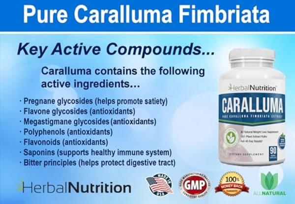 Herbal Nutrition Caralluma Fimbriata 180 Capsules Two Bottle Pack Maximum Strength 10:1 Extract Ratio 1200mg All-Natural Diet, Energy, Endurance and Weight Management Supplement