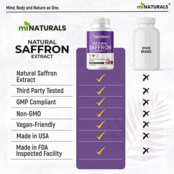 Natural Saffron Supplements - Pure Premium Extract Capsules - Mood Support - Eye Support - Energy - Made in USA - 88.50 mg - 60 Pills - Optimized - Pastillas de Azafran