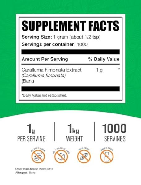 BulkSupplements.com Caralluma Fimbriata Extract Powder - Caralluma Fimbriata Supplement, Herbal Supplement - Vegan & Gluten Free, 1g per Serving, 1kg (2.2 lbs) (Pack of 1)