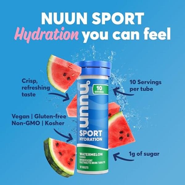 Nuun Sport Electrolyte Tablets for Proactive Hydration, Watermelon, 8 Pack (80 Servings)