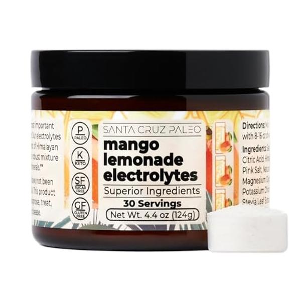 Santa Cruz Paleo Electrolyte Powder Mango Lemonade with Himalayan & Sea Salt, Magnesium, Potassium, Sugar-Free, 30 Servings