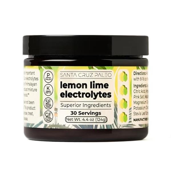 Santa Cruz Paleo Electrolyte Powder Lemon Lime with Himalayan & Sea Salt, Magnesium, Potassium, Sugar-Free, 30 Servings