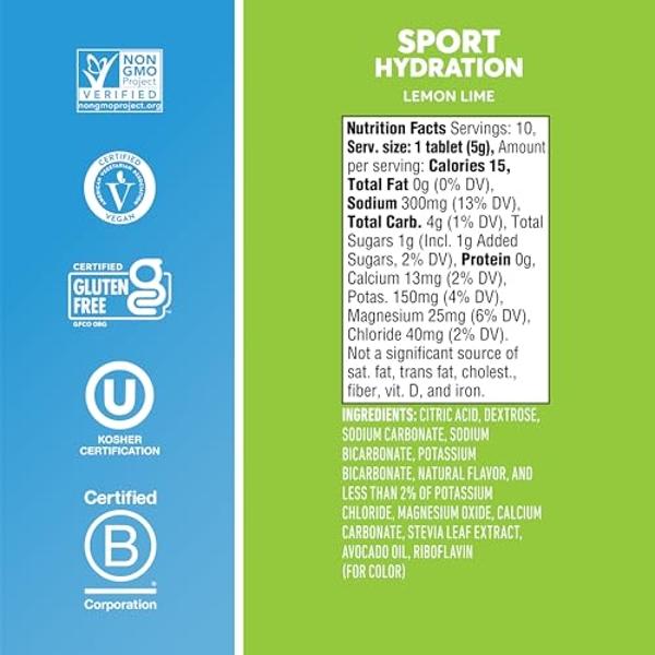 Nuun Sport Electrolyte Tablets with Magnesium, Calcium, Potassium, Chloride & Sodium, Gluten Free & Vegan, Lemon Lime, 4 Pack (40 Servings Total)