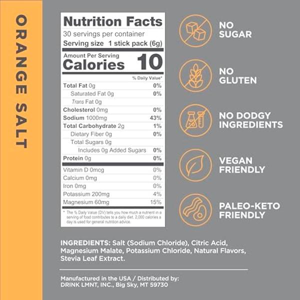 LMNT Zero Sugar Electrolytes - Orange Salt | Drink Mix | 30-Count