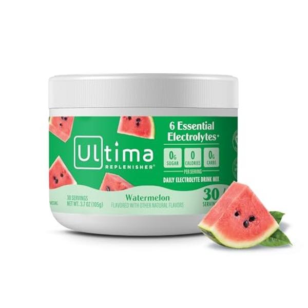 Ultima Replenisher Daily Electrolyte Powder Drink Mix – Watermelon, 30 Servings – Hydration Powder with 6 Key Electrolytes and Trace Minerals – Keto Friendly, Vegan, Non-GMO and Su