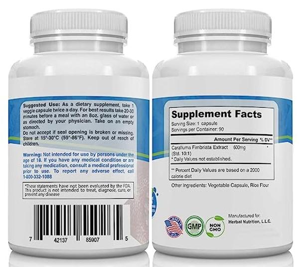 Herbal Nutrition Caralluma Fimbriata 180 Capsules Two Bottle Pack Maximum Strength 10:1 Extract Ratio 1200mg All-Natural Diet, Energy, Endurance and Weight Management Supplement
