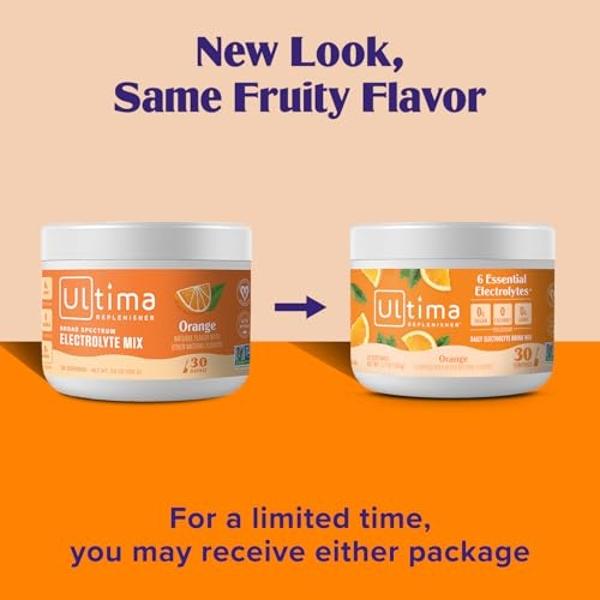 Ultima Replenisher Daily Electrolyte Powder Drink Mix – Orange, 30 Servings – Hydration Powder with 6 Key Electrolytes and Trace Minerals – Keto Friendly, Vegan, Non-GMO and Sugar-