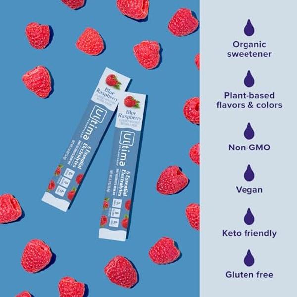 Ultima Replenisher Daily Electrolyte Powder Drink Mix – Blue Raspberry, 20 Stickpacks – Hydration Packets with 6 Electrolytes and Trace Minerals – Keto Friendly, Vegan, Non-GMO and