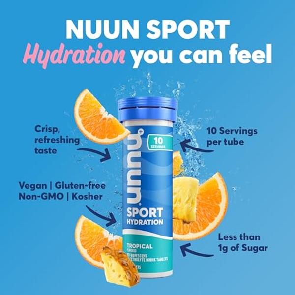 Nuun Sport Electrolyte Tablets with Magnesium, Calcium, Potassium, Chloride & Sodium, Gluten Free & Vegan, Mixed Flavors, 4 Pack (40 Servings Total)