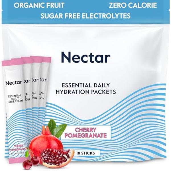 Nectar Hydration Packets - Electrolytes Powder Packets - No Sugar or Calories - Organic Fruit Liquid Daily IV Hydrate Packets for Dehydration Relief and Rehydration (Cherry Pom 18 