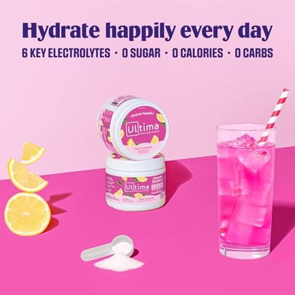 Ultima Replenisher Daily Electrolyte Powder Drink Mix – Pink Lemonade, 30 Serving – Hydration Powder with 6 Key Electrolytes and Trace Minerals – Keto Friendly, Vegan, Non-GMO and 