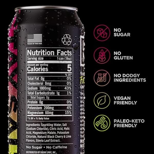 LMNT Sparkling Electrolyte Drink - Black Cherry Lime | 12-Count