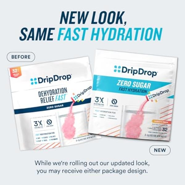 DripDrop Hydration Packets - Fruit Punch - Single Serve Electrolytes Powder Drink Mix - Non-GMO, Gluten Free, Vegan - 32 Sticks