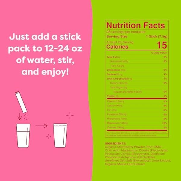 FlavCity Strawberry Limeade Electrolytes Powder Packets - 28 Hydration Packets - No Added Sugar - Hydration Powder with Real Fruit & Unrefined Sea Salt - Keto & Gluten-Free (28 Sti