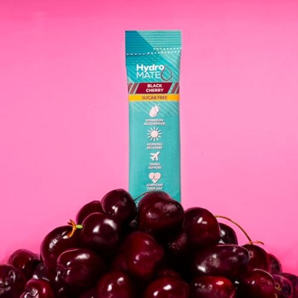 HydroMATE Electrolytes Powder No Sugar Black Cherry Sugar Free Hydration Packets Keto Party Favors Sticks with Vitamin C 16 Sticks