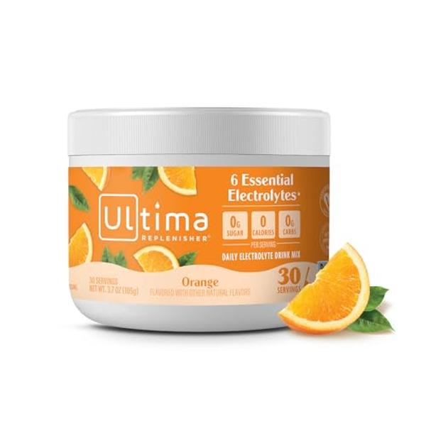 Ultima Replenisher Daily Electrolyte Powder Drink Mix – Orange, 30 Servings – Hydration Powder with 6 Key Electrolytes and Trace Minerals – Keto Friendly, Vegan, Non-GMO and Sugar-