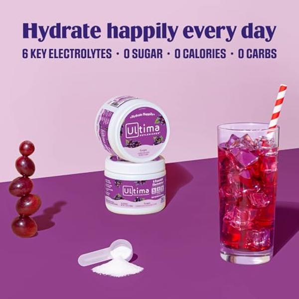 Ultima Replenisher Daily Electrolyte Powder Drink Mix – Grape, 30 Servings – Hydration Powder with 6 Key Electrolytes and Trace Minerals – Keto Friendly, Vegan, Non-GMO and Sugar-F