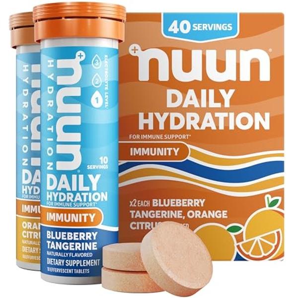 Nuun Immunity Electrolyte Tablets with Vitamin D, C, E, & A, Ginger, Elderberry, Magnesium & 4 Other Essential Electrolytes, Vegan, Blueberry Tangerine & Orange Citrus, 4 Pack (40 
