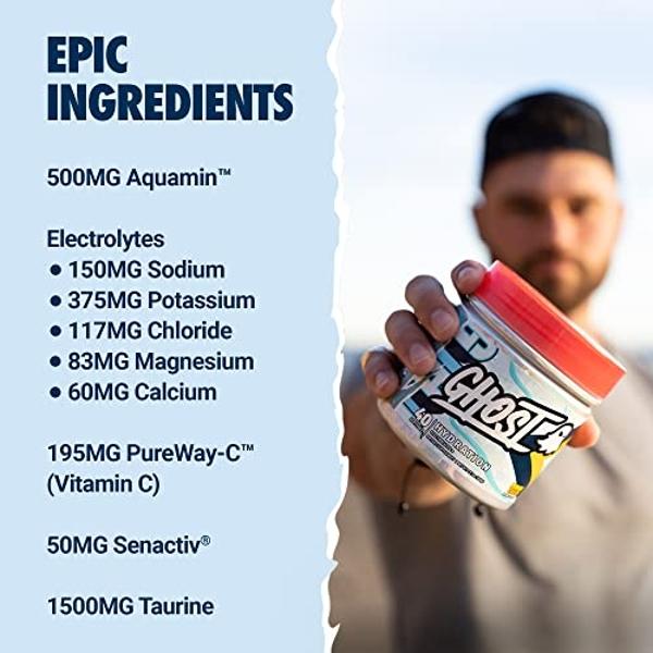 GHOST Hydration, Lemon Crush, 40 Serv, Electrolyte Powder - Drink Mix Supplement with Magnesium, Potassium, Calcium, Vitamin C & Taurine for Energy & Endurance - Vegan, Free of Soy