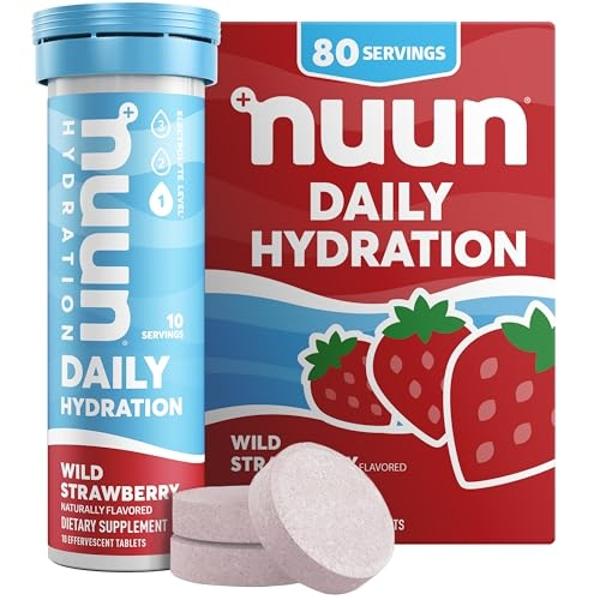 Nuun Daily Electrolyte Tablets with Magnesium, Calcium, Potassium, Chloride & Sodium, Gluten Free, Sugar Free, & Vegan, Wild Strawberry Flavor, 8 Pack (80 Servings Total)
