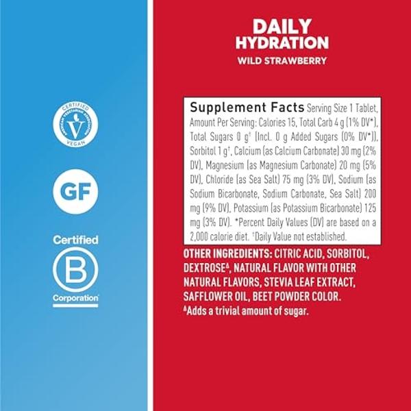 Nuun Daily Electrolyte Tablets with Magnesium, Calcium, Potassium, Chloride & Sodium, Gluten Free, Sugar Free, & Vegan, Wild Strawberry Flavor, 8 Pack (80 Servings Total)