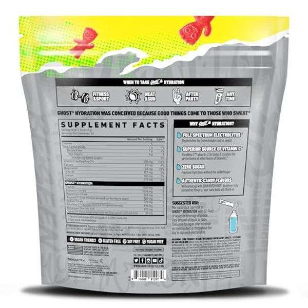 GHOST Hydration Packets, Sour Patch Kids Redberry, 24 Sticks, Electrolyte Powder - Drink Mix Supplement with Magnesium, Potassium, Calcium, Vitamin C - Vegan, Free of Soy, Sugar & 
