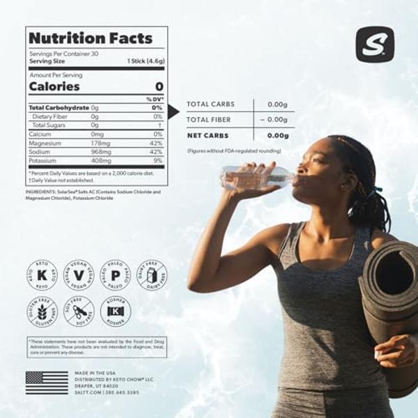 Keto Chow SALTT Electrolytes Powder Unflavored Drink Mix - Clean Slate - 30 Hydration Packets - Magnesium, Potassium, Sodium, Trace Minerals - Zero Sugar & Gluten Free - Travel Ess