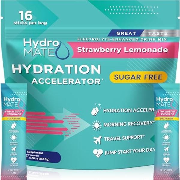 HydroMATE Electrolytes Powder No Sugar Strawberry Lemonade Sugar Free ...