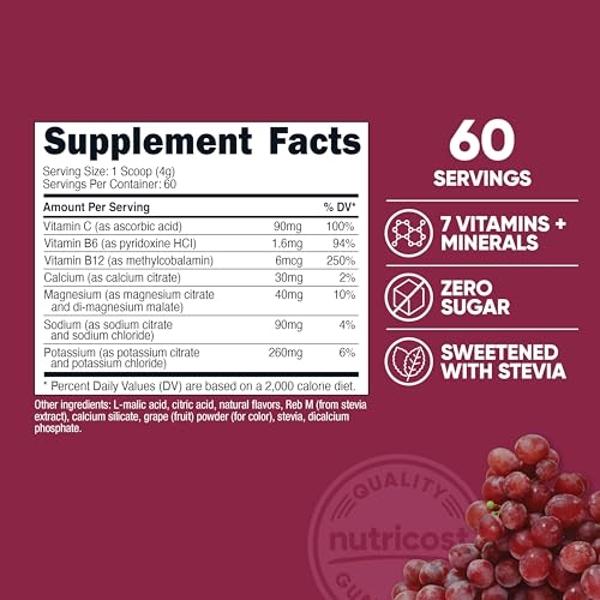 Nutricost Electrolyte Complex Powder (60 Servings, Grape) - Hydration Supplement Drink Mix with Vitamins and Minerals