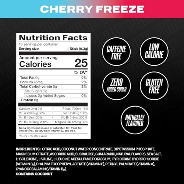 PRIME HYDRATION+ Sticks Cherry Freeze | Hydration Powder Single Serve Sticks | Electrolyte Powder On The Go | Low Sugar | Caffeine-Free | Vegan | 16 Sticks