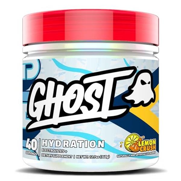 GHOST Hydration, Lemon Crush, 40 Serv, Electrolyte Powder - Drink Mix Supplement with Magnesium, Potassium, Calcium, Vitamin C & Taurine for Energy & Endurance - Vegan, Free of Soy
