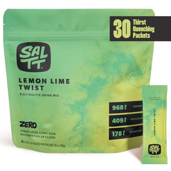 Keto Chow SALTT Electrolytes Powder Flavored Drink Mix - Lemon Lime Twist - 30 Hydration Packets - Magnesium, Potassium, Sodium, Trace Minerals - Zero Sugar & Gluten Free - Travel 