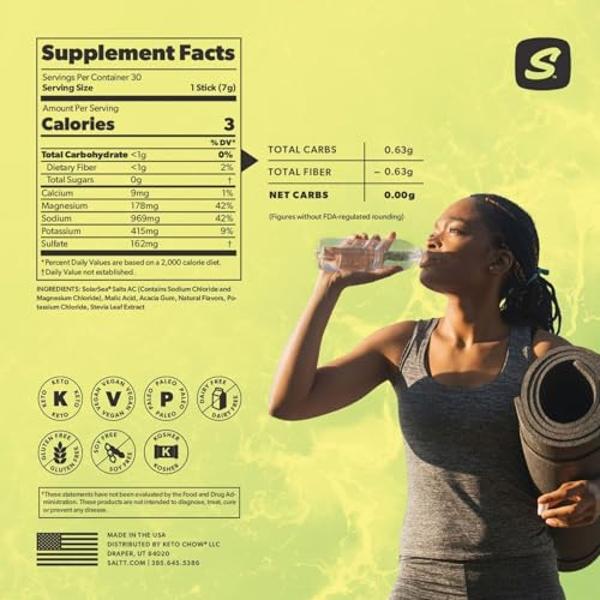 Keto Chow SALTT Zero-Sugar Electrolyte Powder - Citrus Splash Lemon Lime | Hydration Electrolytes Packets | 30 Sticks | Sodium, Magnesium, Potassium & Trace Minerals | No Artificia